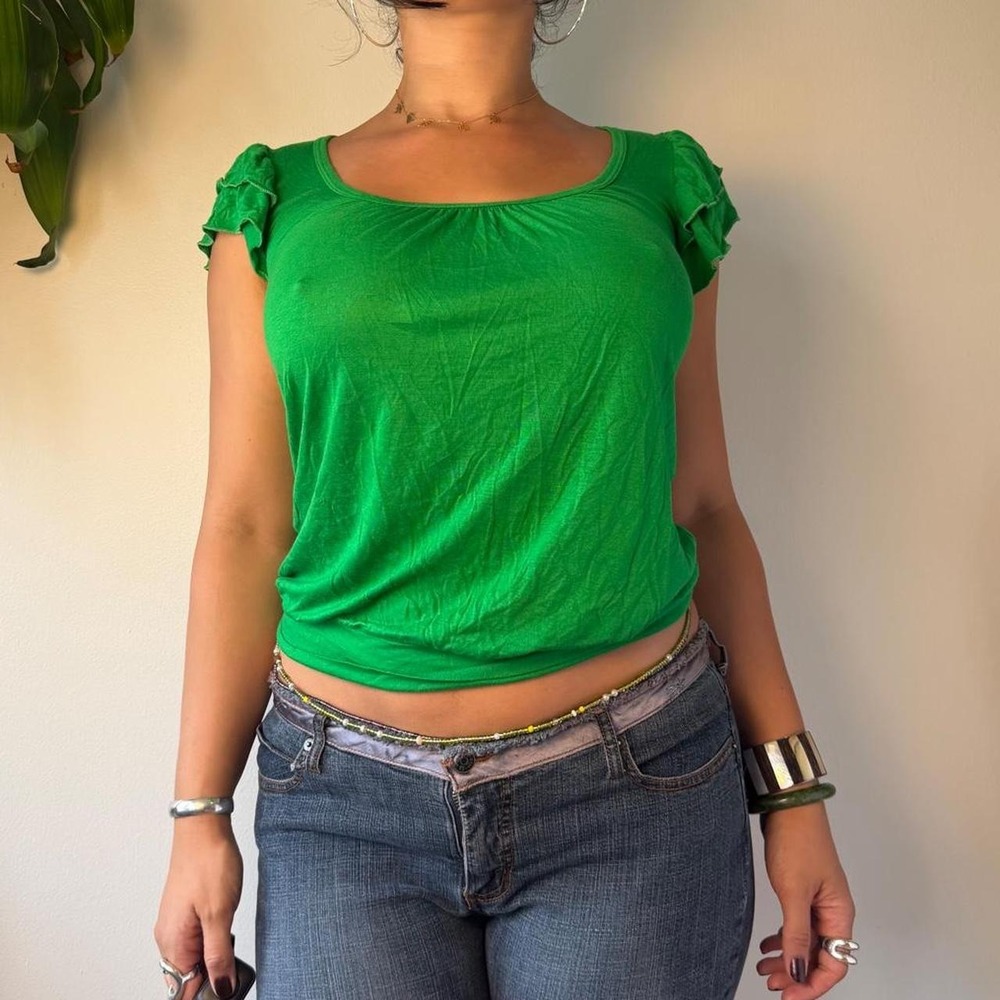 One Clothing Green Ruffle Open Back Fairy Top Y2K Deadstock UT1048 RJ56